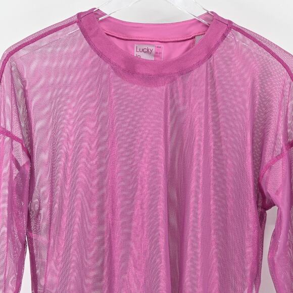 LUCKY IN LOVE Womens Goddess Mesh Top Size XS‎ Passion Pink Sheer Layering Shirt - Picture 8 of 11